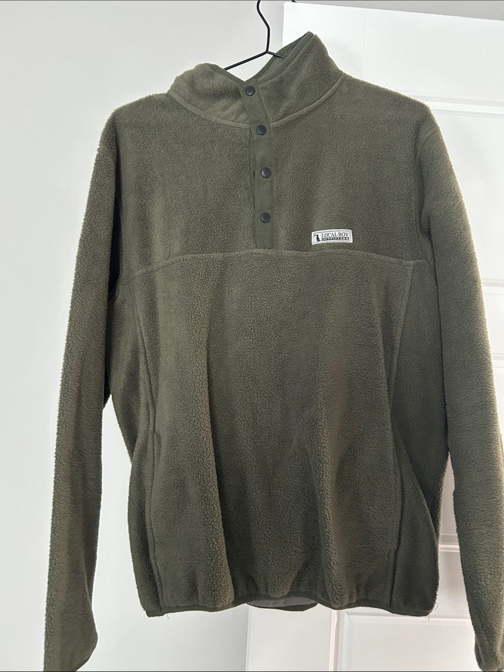Olive Fleece Snap Pullover Hoodie
